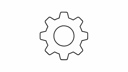 A simple line art illustration of a cogwheel, representing mechanical engineering, industry, and tools