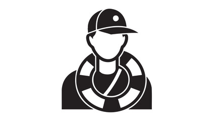 Clean and impactful vector icon of a dedicated lifeguard or safety professional, depicted with a distinctive cap and a lifebuoy, symbolizing readiness for water rescue and essential assistance