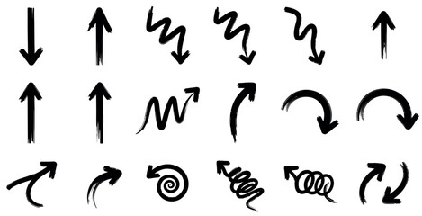 Hand drawn arrow collection black and white illustration