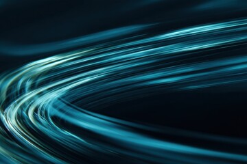 Abstract flowing blue light trails on a dark background creating a sense of speed and technology