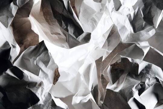 Abstract texture of crumpled metallic foil with bright highlights and dark shadows