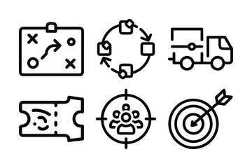 Business planning delivery teamwork promotion success strategy icons
