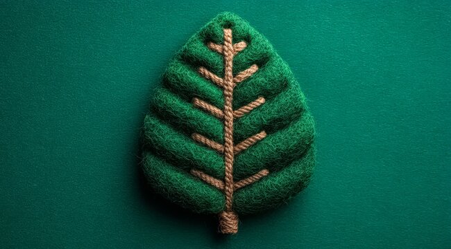 Green leafy tree with brown tips is embroidered on a green background. - Powered by Adobe