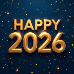 Golden happy new year 2026 with sparkling stars