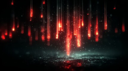 Series of red sparks are falling from the sky. The image has a dark and mysterious mood