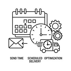 Line icon set for schedule, delivery, time optimization and mail