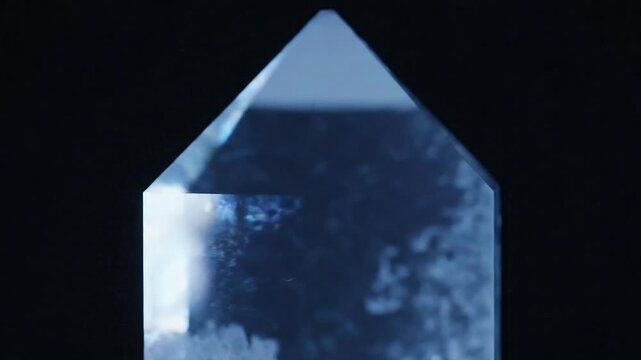 Close up of a clear crystal point against a dark background studio shot
