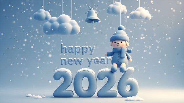 Happy new year 2026 with cute cartoon character