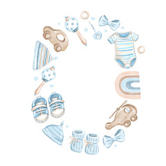 Number zero made of baby boy items