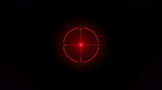 Red Glowing Sniper Scope Crosshair Target on Black Background 