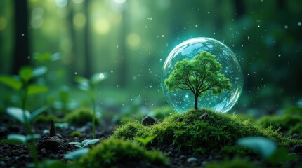 Futuristic technology transformation with green innovation of power sustainability.eco-friendly energy.environment management.biotechnology background 
