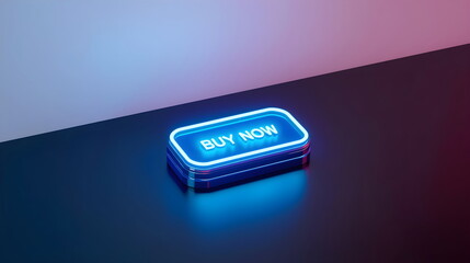 Neon Blue Buy Now Button on Gradient Background for E-commerce and Sales