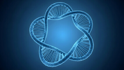 Blue D N A helix structure twisted into a circular knot molecule double
