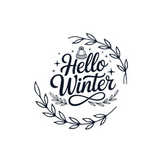 Hello Winter Holiday Graphic with Botanical Elements
Seasonal Hello Winter Typography with Golden Star Accents
Delicate Winter Wreath Illustration Featuring Hello Winter
