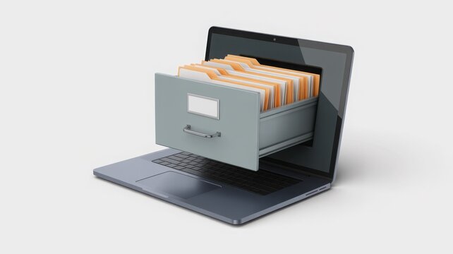 Laptop with open drawer file symbolizing digital storage - Powered by Adobe
