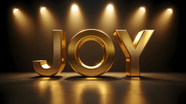 Golden 3D Text JOY with Spotlights on Dark Background for Holiday Celebration - Powered by Adobe