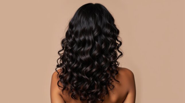 Woman with healthy shiny long curly hair view from the back, curl hairstyle