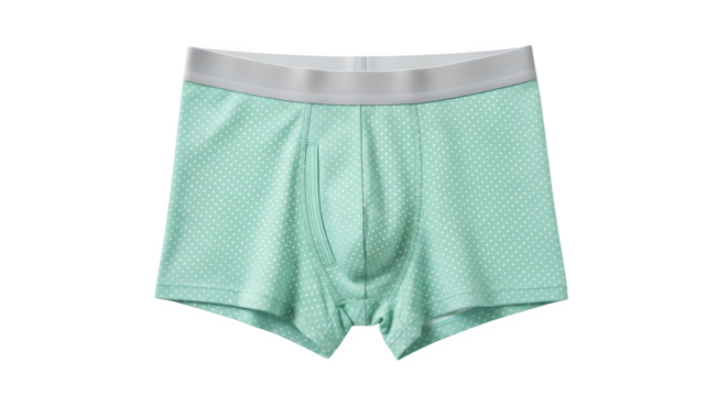 Men's light green patterned boxer briefs with gray waistband, isolated on white background - Powered by Adobe