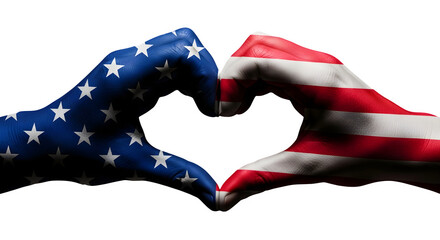 Celebrating American pride and unity with hands forming a heart painted with the stars and stripes