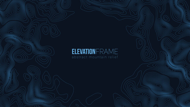 Abstract contour mountain elevation landscape map. Abstract minimal relief topographic map. Terrain contour vector grid with a central place for text.
