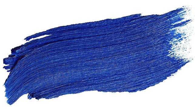 Vibrant electric blue paint stroke with glittery texture on a white background