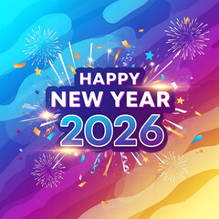 Happy new year 2026 celebration with colorful firework and confetti