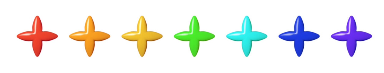 vivid fourpoint stars with gloss effect, shiny rainbowgradient stars with crisp vector outlines