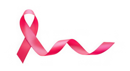 Pink awareness ribbon symbol for breast cancer support isolated on transparent background