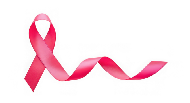Pink awareness ribbon symbol for breast cancer support isolated on transparent background