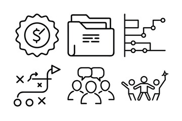 Business strategy and data management icons set