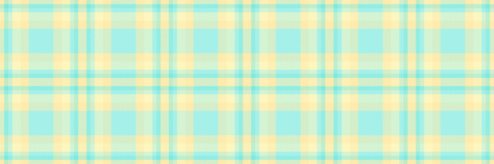 Exotic fabric pattern vector, lined tartan plaid background. Aesthetic textile seamless check texture in teal and yellow colors.