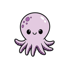 Cute purple cartoon octopus with a happy face