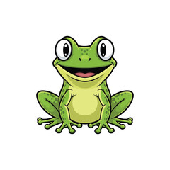Cute cartoon green frog smiling with big eyes
