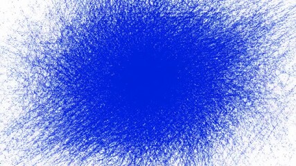 A blue splattered design centered on a white background, abstract and dynamic