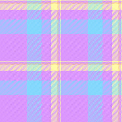 2026 fabric tartan pattern, surface textile plaid background. Age seamless texture check vector in violet and cyan colors.