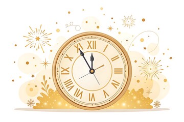 Golden clock face with festive new year s eve sparkles