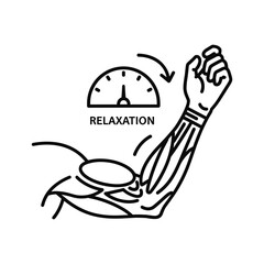Line icon illustrating muscle relaxation phase with gauge indicating low tension isolated on