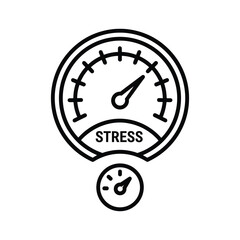 Black and white line icon of a stress meter gauge indicating high pressure isolated on