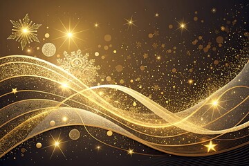Elegant golden swirls and sparkling snowflakes on a dark background