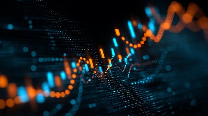 Stunning abstract financial chart with dynamic blue and orange data points creating a sense of growth and market analysis for business presentations