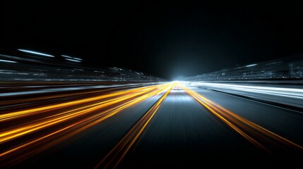 Dynamic light trails illuminate a futuristic city highway at night, conveying speed, motion, and modern innovation for transportation and technology concepts