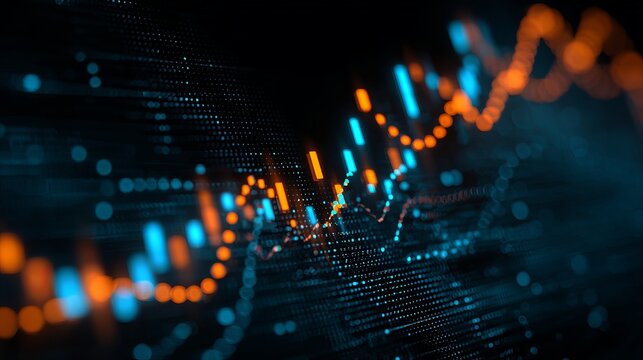 Stunning abstract financial chart with dynamic blue and orange data points creating a sense of growth and market analysis for business presentations