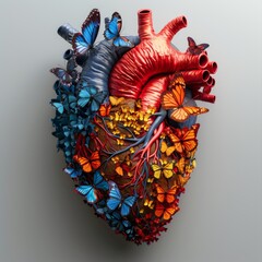 Naklejka premium A delicate heart design intricately crafted from colorful butterflies and vibrant flowers. Evokes feelings of love, beauty, and springtime.