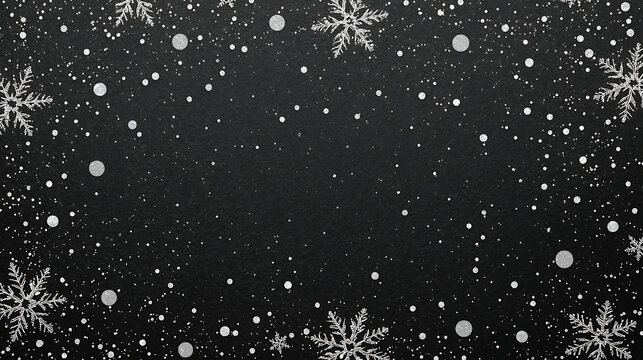 Patr&oacute;n de copos de nieve plateados sobre fondo negro mate
