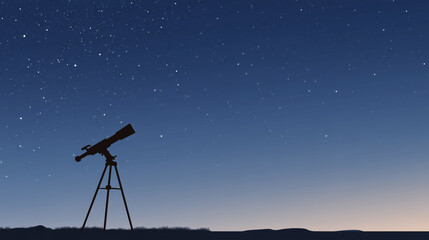 Telescope silhouette against starry night sky for Newton Day  