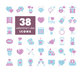 Valentine day set vector glyph icons