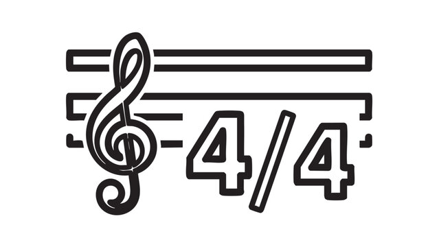Simple black and white line icon of a musical staff with a treble clef and a 4/4 common time signature for music theory