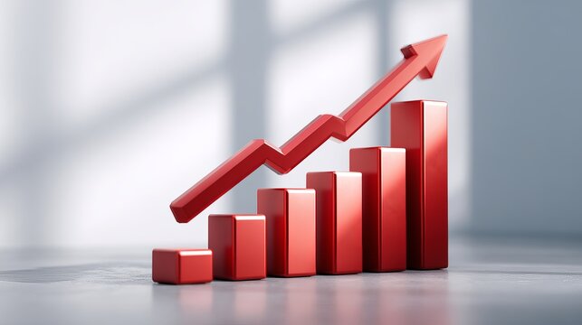 Stunning red business chart showing upward growth and positive trends for finance, stock market, investment, and economic success stories now