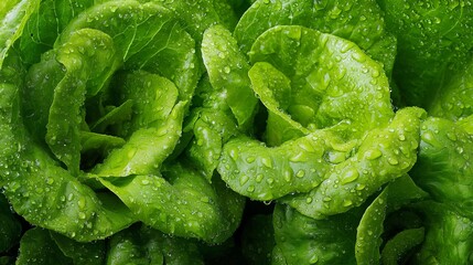Crisp vibrant lettuce glistens with fresh raindrops, a healthy and delicious addition to salads or sandwiches, perfect for a vegetarian lifestyle