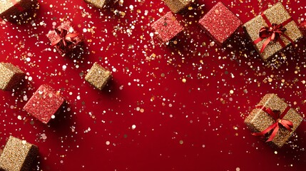 Christmas Gift Explosion Poster with Confetti and Sparkles